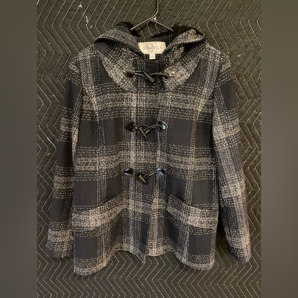 Linea Donatella Black and Gray Pea Coat Timeless Wool-Blend